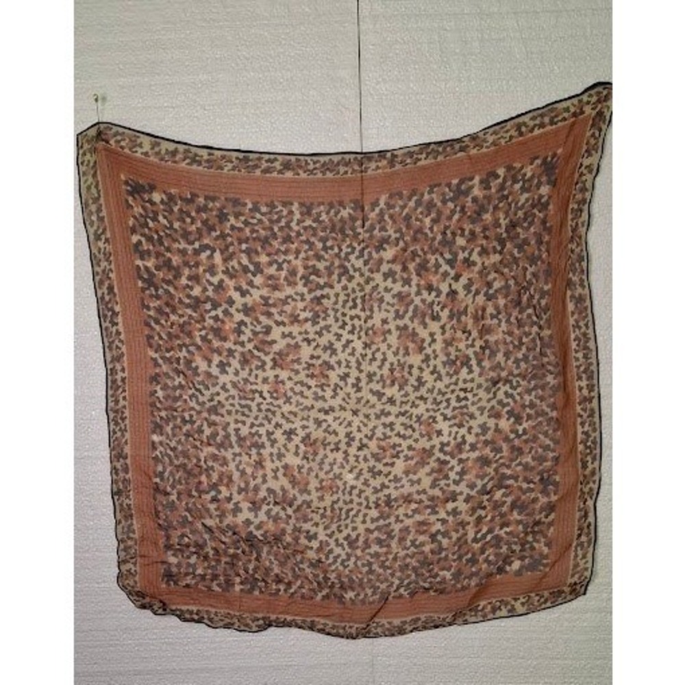 Vintage Sheer Square Scarf Abstract Animal Camo Print Terracotta Cream 21x21